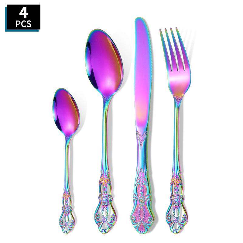 Royal Court Embossed Stainless Steel Cutlery Set – Retro Hollowed Knife, Fork, and Spoon