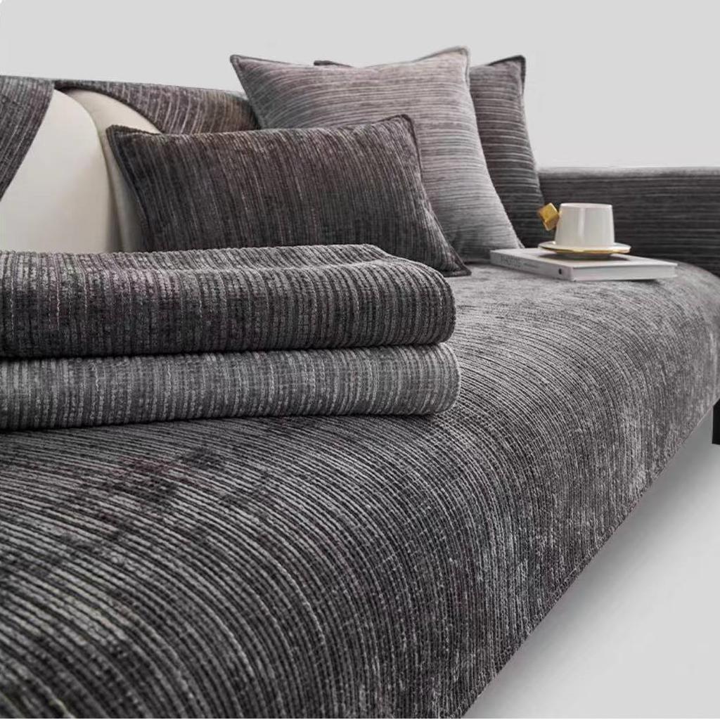 Simplized Solid Thick Non-Slip Chenille Sofa Cushion Cover, Geometric Line Design Universal Sofa Cushion Cover Four Seasons