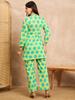 Flower Printed Pull over Top and Trouser Women's Printed Co-ords Set In Lime Green Color
