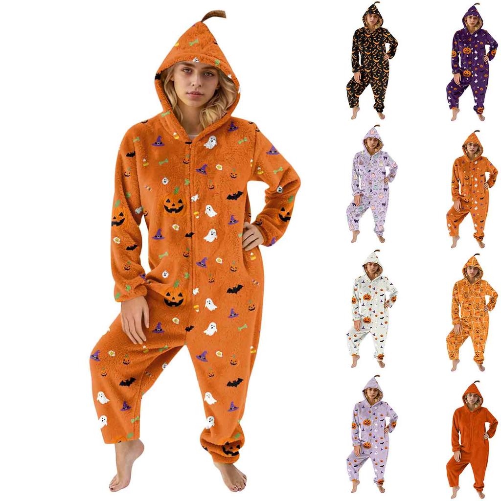 Damen Flannel Overall Loungewear Set mit Halloween-Print für den Urlaub