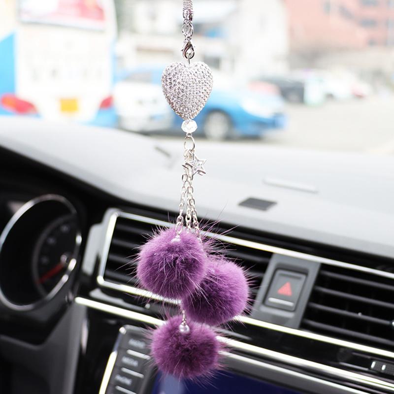 Rhinestone Crystal Plush Pendant Auto Rearview Mirror Ornament Car Mirror Hanging Accessories Car Interior Decoration