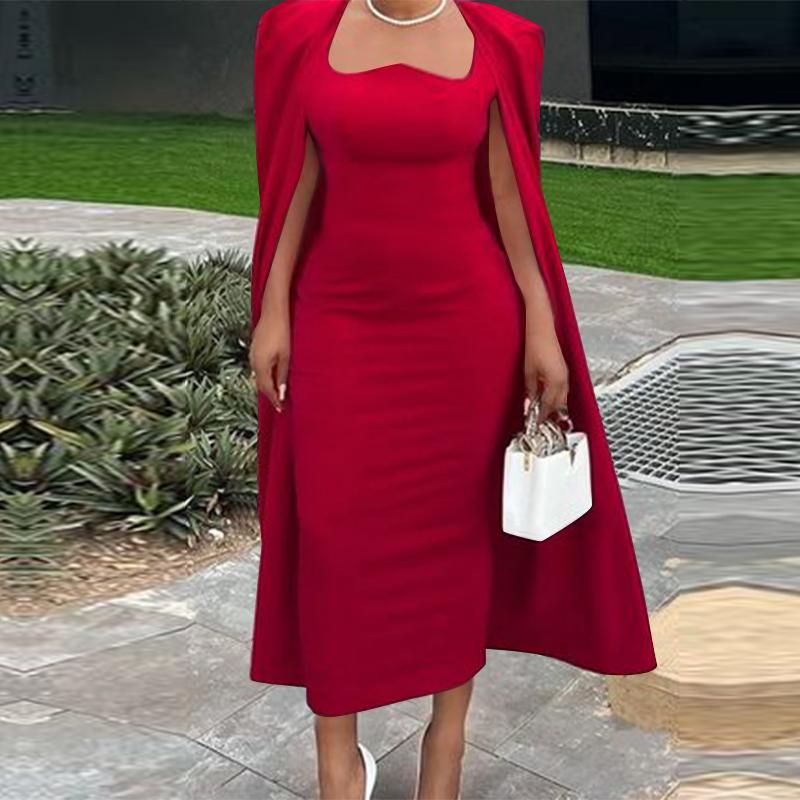 

VONDA Женская мода квадратный вырез длинный рукав однотонные обтягивающие платья 4XL