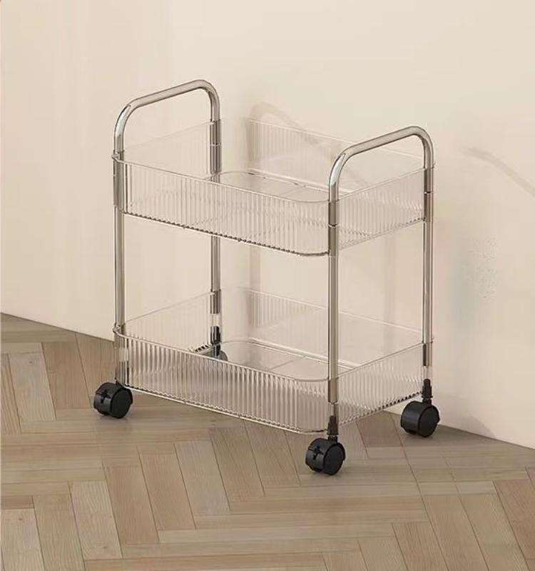 Transparent Acrylic Trolley Storage Rack, Bedside Snack Shelf, Floor To Ceiling Mobile Multi-Layer Cosmetics Storage Rack