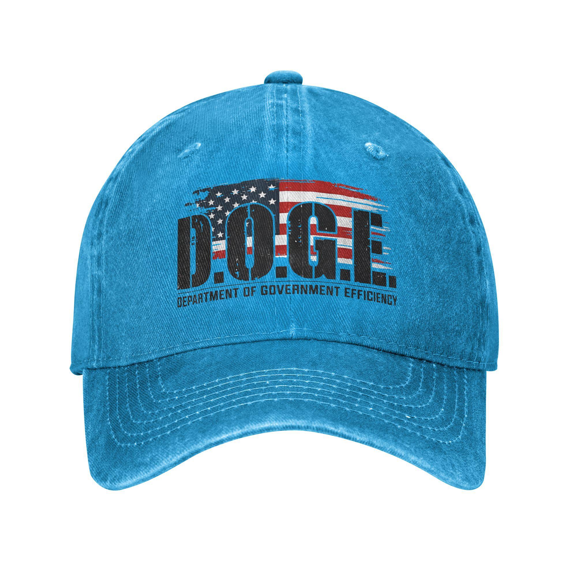 

DOGE D.O.G.E. Департамент Правительственной Эффективности Бейсболки Потертая Выстиранная Повседневная Уличная Дорожная Регулируемая Кепка Снэпбэк Adjustable синий