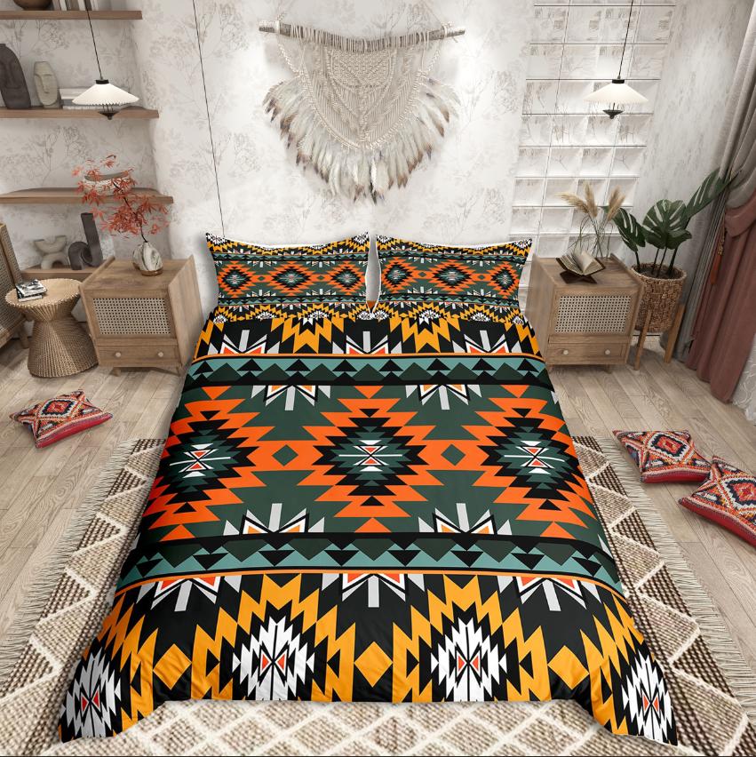 Homewish Tribal Aztec Duvet Cover Set,Bohemian Theme Bedding Set for Teens,exotic Style Decor
