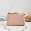 New Trend Fashion Rhombus Embroidery Clip Lock Chain Crossbody Mobile Phone Bag Pearl Handheld Girl One Hair