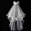 2 Tier Wedding Veil with Comb for Girls Communion Veil Bow Adorned by for Rhinestone Short Length Curly Edge Tulle Veil