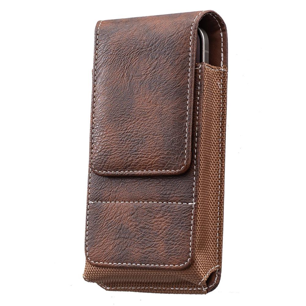 Vertical Belt Hanging Pouch PU Leather Mobile Phone Waist Bag Phone Belt Clip Retro Style 7.0 inches