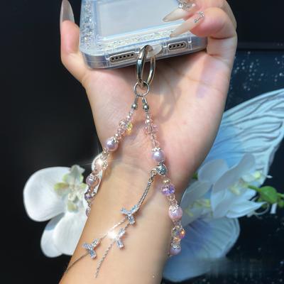 Luxurious High-End Crystal Bead Hand Chain Wrist Short Hanging Chain with Spacer Phone Case Keychain Bag Pendant for Women