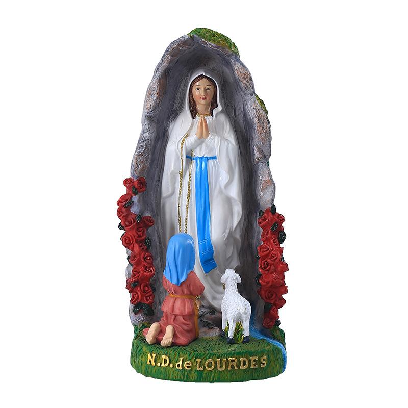 20cm Our Lady Mary Lourdes Resin Figurine Statue Religious Christmas Decor Catholic Holiday Figurine Decoration