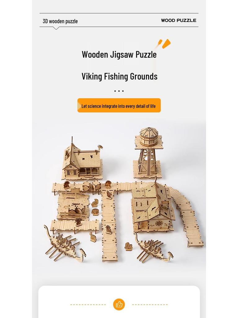 3D Mini Viking Fishing Ground Wooden Jigsaw Puzzle - Educational Toy for Kids