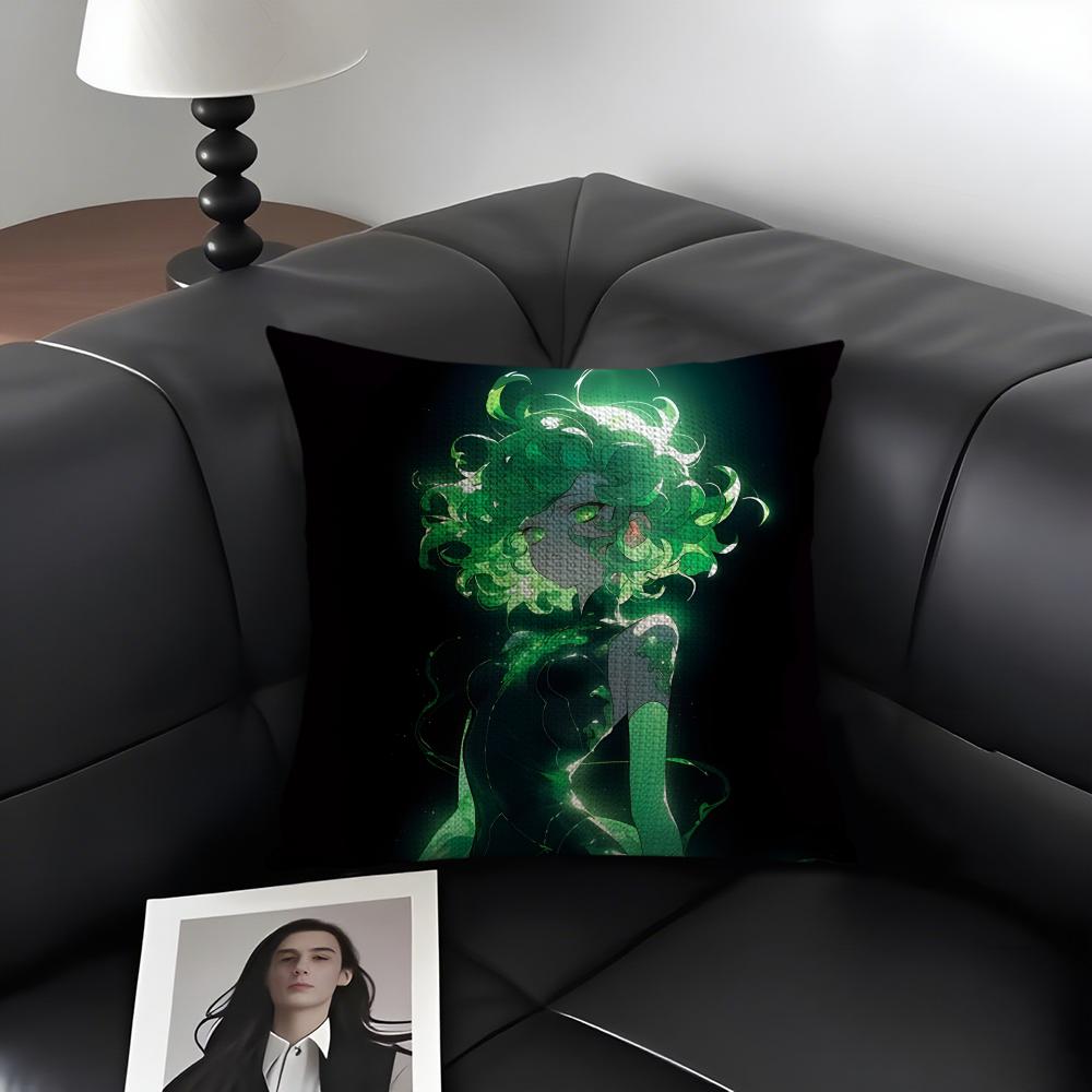 O-One Punchh Man Tatsumakii Cushion Cover Natural Linen Organic Fabric Double-Sided Printing Sofa Home Decor Gift Pillow Case