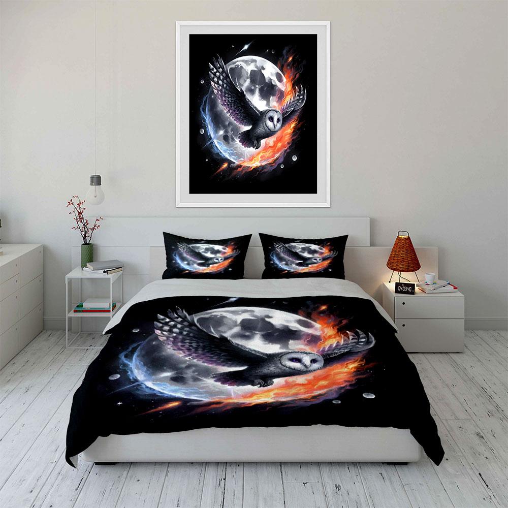 Moonlight Owl Art Set Soft Comfortable Duvet Cover Bedding Set Included 1*Duvet Cover & 2*Pillowcases, Gift