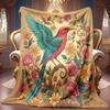 A 2D Flannel Blanket Featuring a Colorful Floral and Bird-themed Pattern, with Soft High-definition Digital Printing. This Cooling Blanket Is Suitable