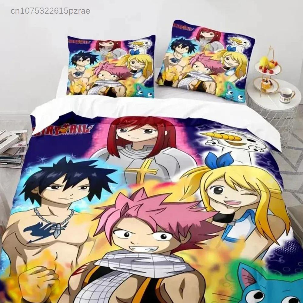 3D Print Fairy Tail Anime Natsu Bedding Set Duvet Cover Bed Set Quilt Cover Pillowcase Comforter King Queen Size Boys Adult