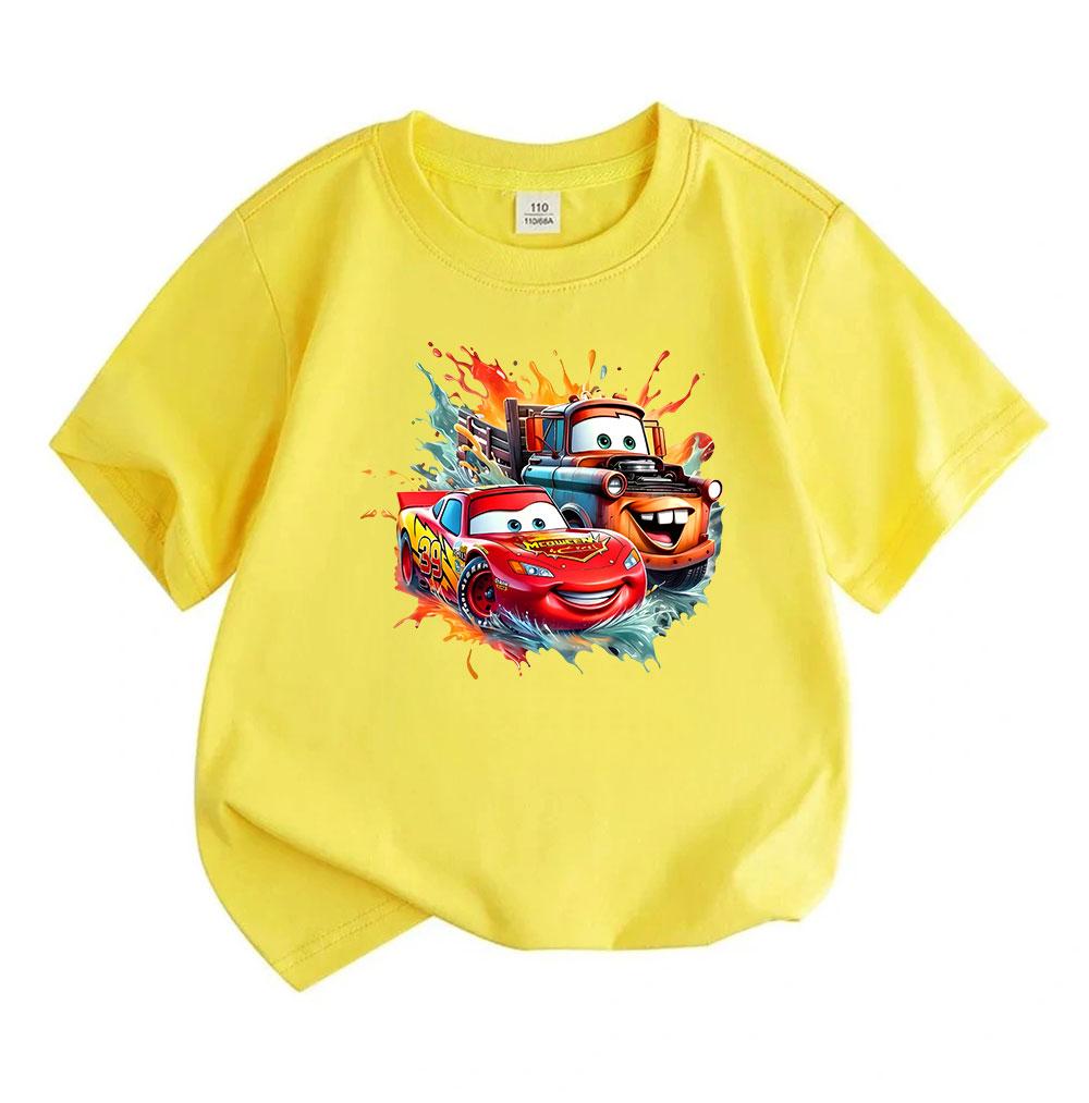 Kids Boys Girls Crew Neck Short Sleeve 100% Cotton T-Shirt, Cartoon Racing Car Friends Print Casual Comfortable Summer Tee Tops for Little Toddlers Da