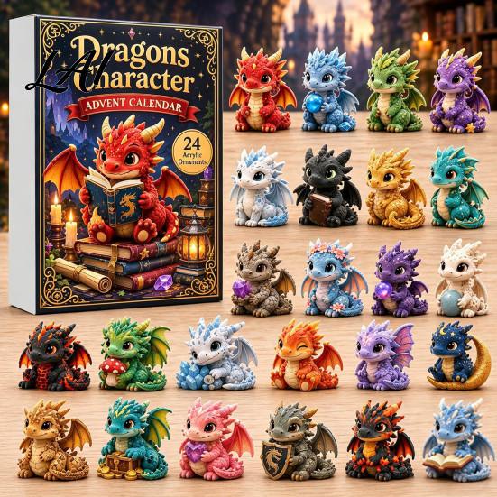 Süße Drachen Geschenksets Adventskalender 2026 24 Tage Buchliebhaber Weihnachten Countdown mit Acryl Bastelornamenten Mini-Drachen Fantasy Buchliebhaber