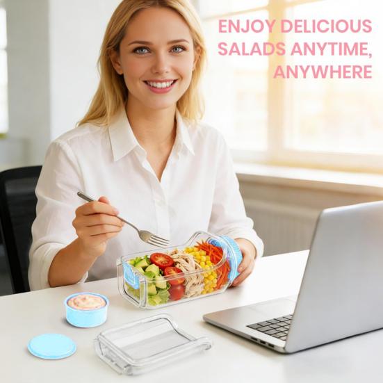 1/2Pcs Salad Storage Jar Food Grade Leakproof Clear Plastic Reusable Salad Jar Food Grade Salad Storage Container