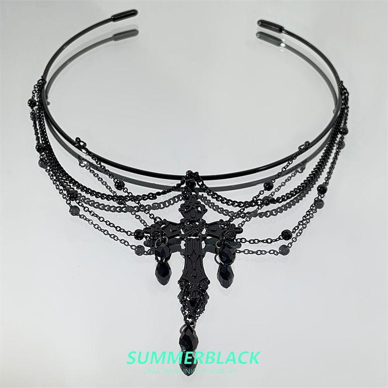 

Темный европейский и американский персонализированный крест, чокер с кисточкой в виде капли воды, браслет-манжета, женская мода, панк, ручные украшения Black Cross Drop Arm Ring