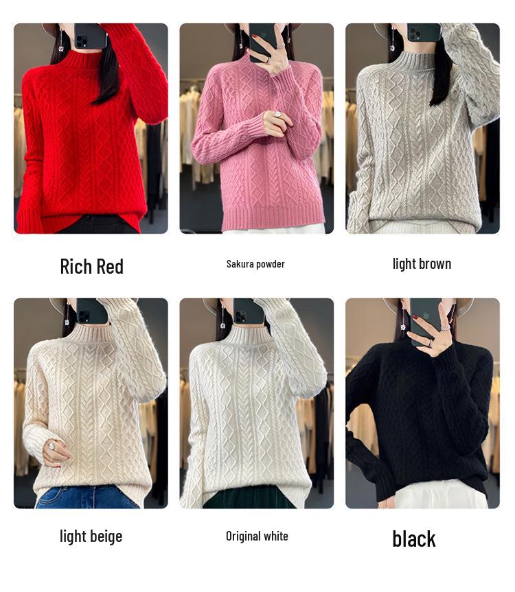 2023 Women's Cashmere Wool High Neck Thick Knit Sweater