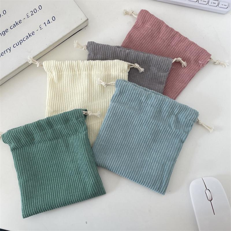 3pcs/set Solid Color Corduroy Drawstring Cosmetic Bags Gift Package Storage Bag Travel Cosmetic Lipstick Makeup Organizer Pouch