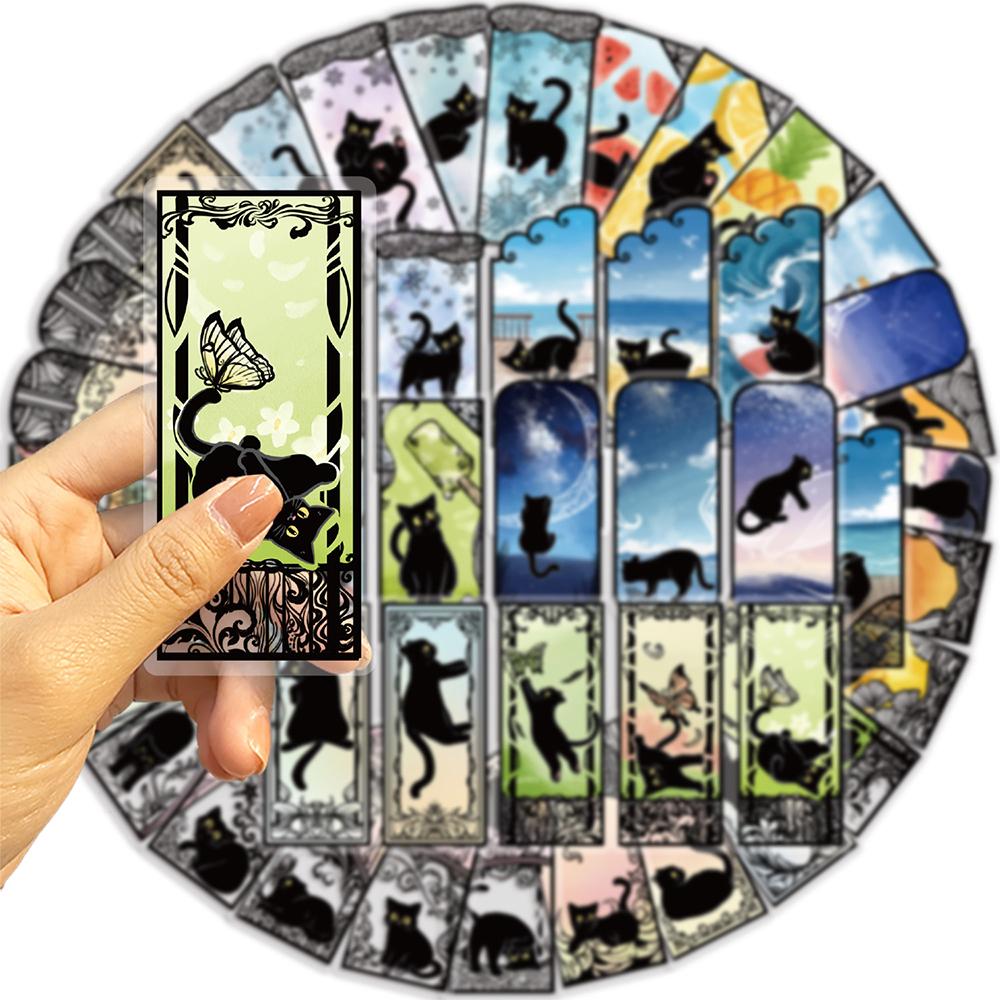 10/30/50pcs Transparent Tarot Card Black Cat Cartoon Stickers PET Material DIY Luggage Laptop Phone Gothic Graffiti Sticker Toys