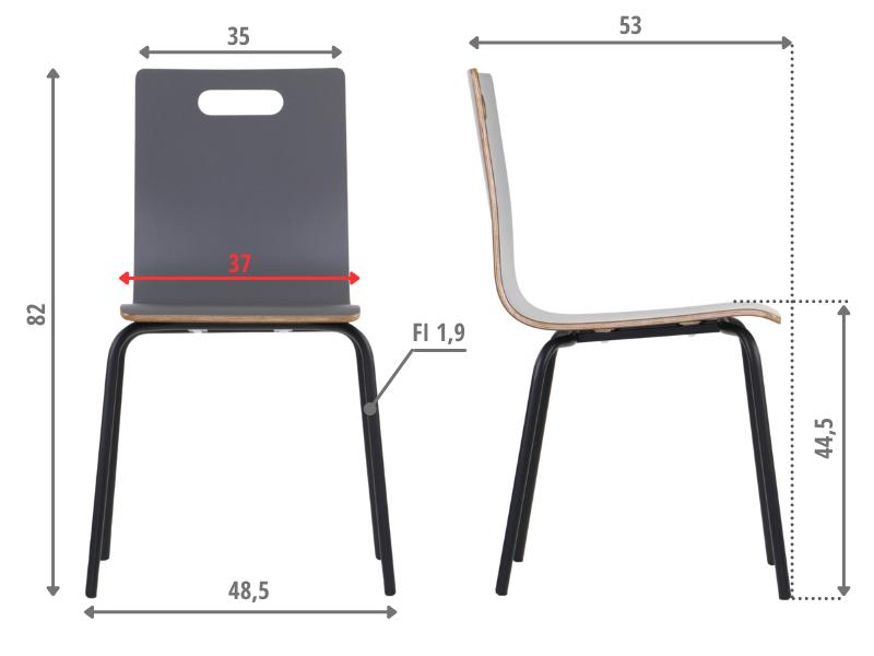 Gray plywood chair with black frame. Model WERDI A