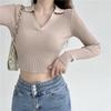 Herbst Elegant Hohe Taille Slim Fit Langarm Stricktop Damen Bluse Basisschicht