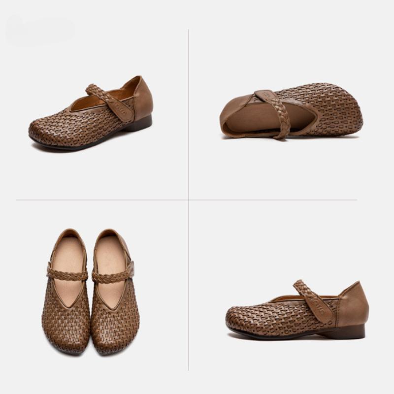 Johnature Pumps רטרו עור אמיתי רך סוליית וו ולולאה נעלי נשים נוחות ורסטיליות