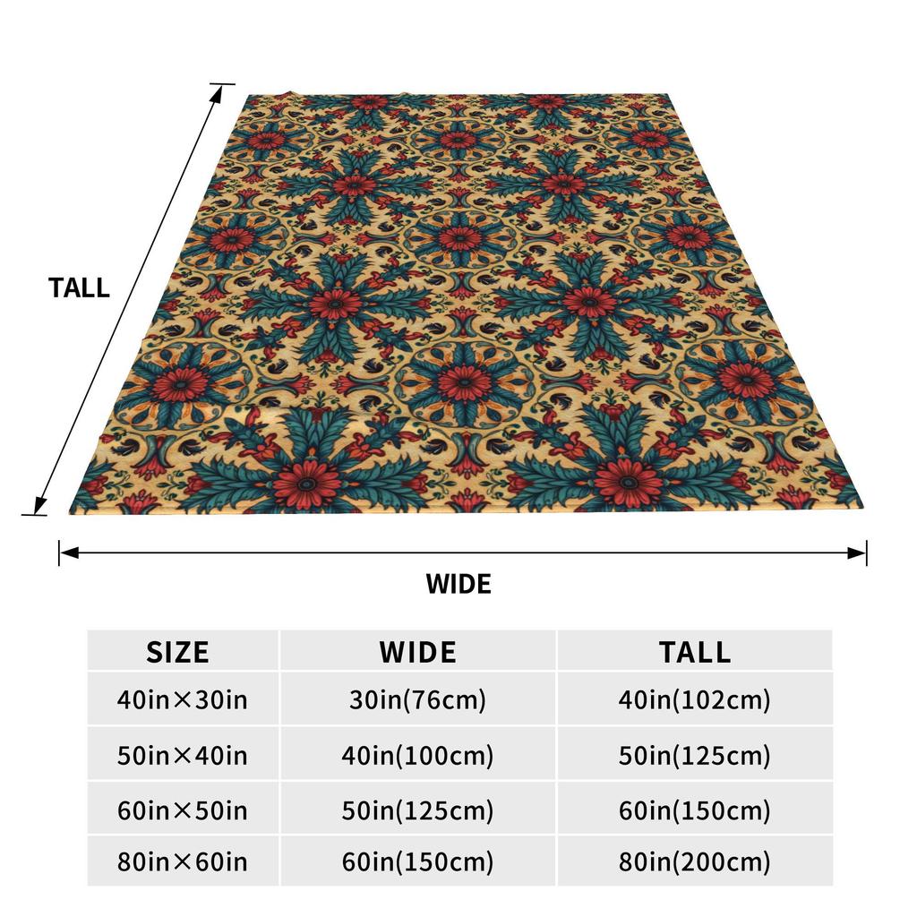 Flannel Throw Blanket Symmetrical Ornamental Tile Floral Pattern In Boho Style Blankets Soft Bedding for Bed Home Travel Sofa