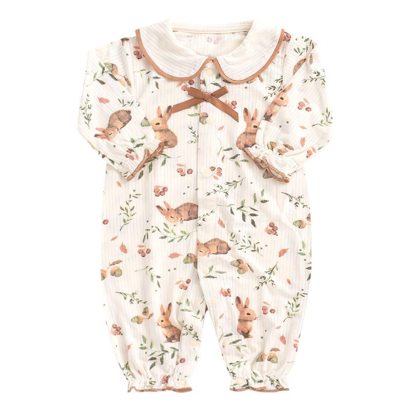 Ultra-Thin Modal Baby Girl Jumpsuit: Air-Conditioned Summer Romper with Doll Collar