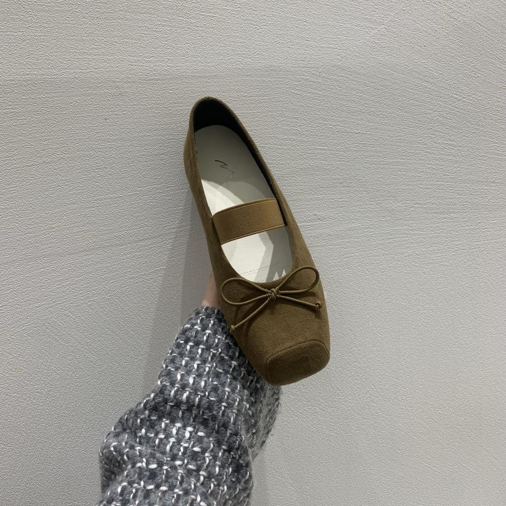 Sweetheart atmosphere~ French bow flat ballet shoes elastic band single shoes grandma shoes light mouth flat shoes
