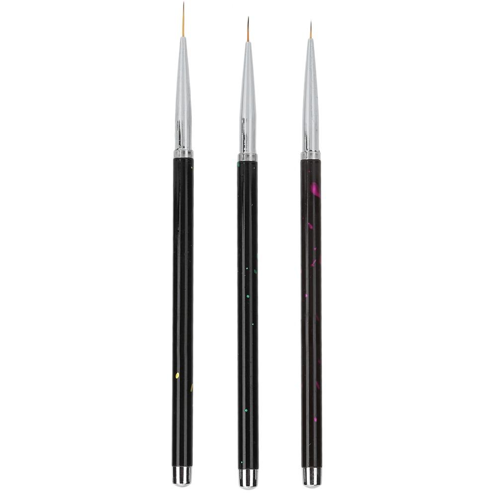 3PCS Black Nail Art DIY Brush Set Nylon Hair Nail Art Liner Brushes Home Salon