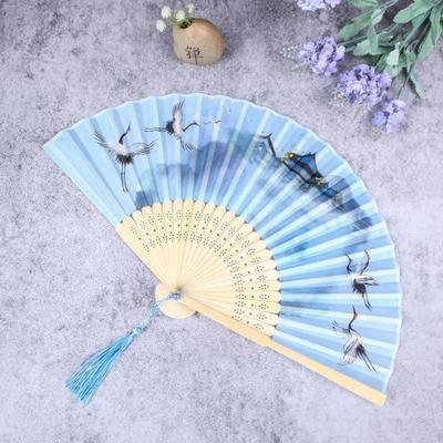 Multiple Styles No Deformation Folding Fan Handmade Bamboo Handle Props Fan Handheld Silk Fabric Cheongsam