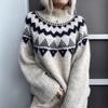 Fall Winter Women's Vintage Loose Jacquard Pullover Knit Sweater, Oversized Casual Top for European American Women