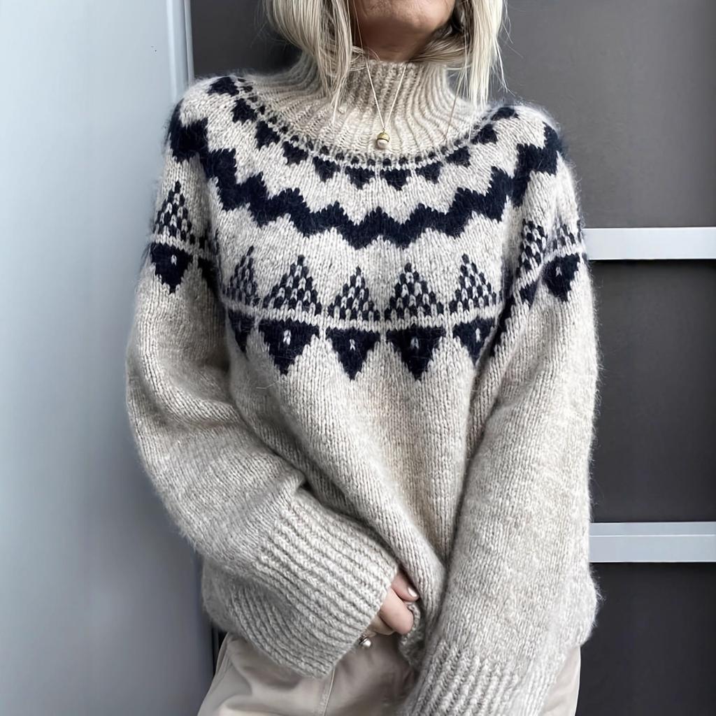 Fall Winter Women's Vintage Loose Jacquard Pullover Knit Sweater, Oversized Casual Top for European American Women