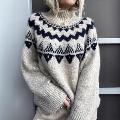 Fall Winter Women's Vintage Loose Jacquard Pullover Knit Sweater, Oversized Casual Top for European American Women