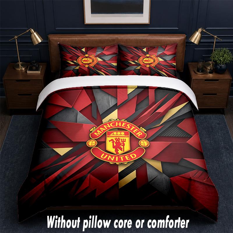 Manchester United Diseño Juego de Cama Ropa de Cama 1 Funda Nórdica + 2 Fundas de Almohada Suave Transpirable Ropa de Cama para el Hogar