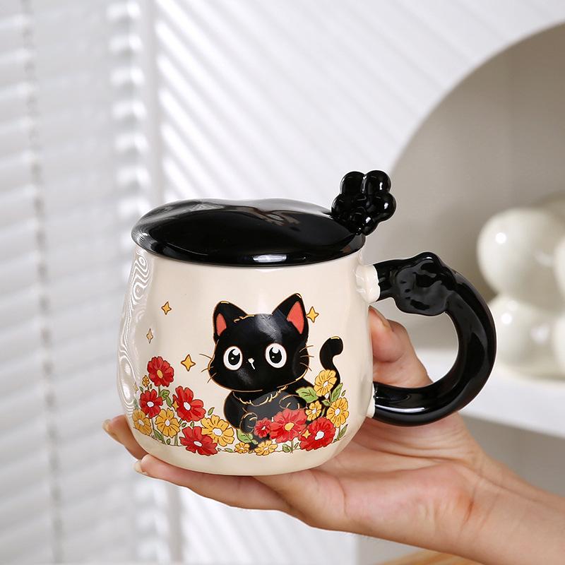 

Бытовой костюм с крышкой ложкой мультяшный милый животный керамическая чашка высокая ценность большая емкость кружка сувенир подарок чашка 390ML