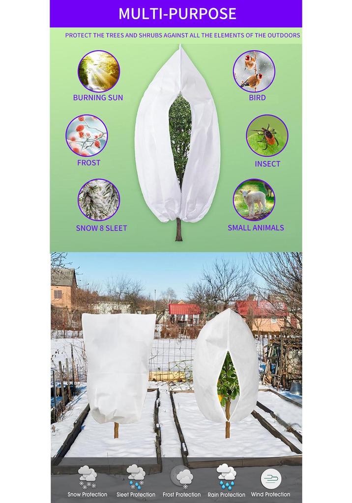 Copertura Protettiva Invernale Ispessita per Piante con Coulisse e Cerniera per Agricoltura, Silvicoltura e Giardino