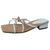 Retro versatile square head bow square heel one-word slippers women's summer fashion strap with skirt slope heel cool slippers