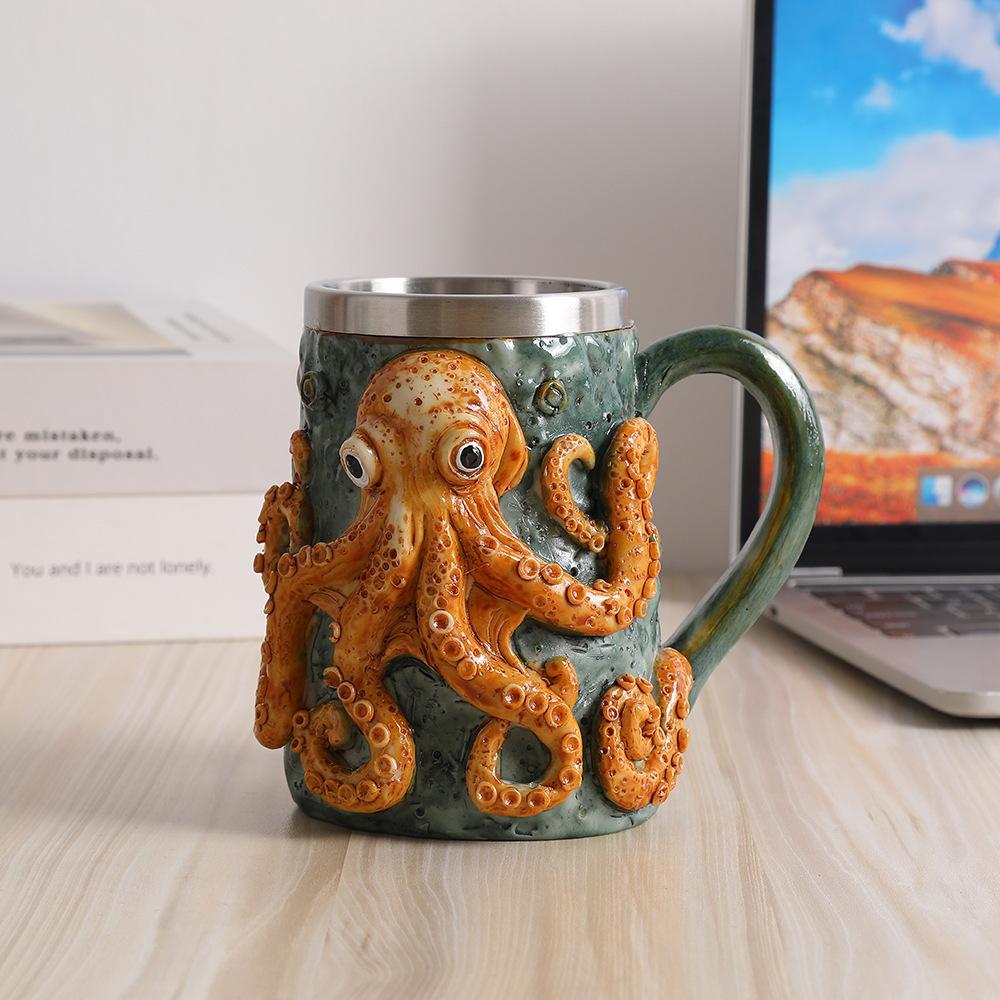 Dark Blue Octopus Coffee Cup Mug Underwater Theme Resin Craft Home Bedroom Tabletop Ornament New