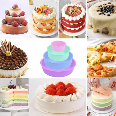 4-Piece Silicone Cake Pans Sets for Baking - Nonstick Silicone Round Cake Molds for Layer Cakes, Cheese Cakes and Chocolate Cakes With Cake Cutter