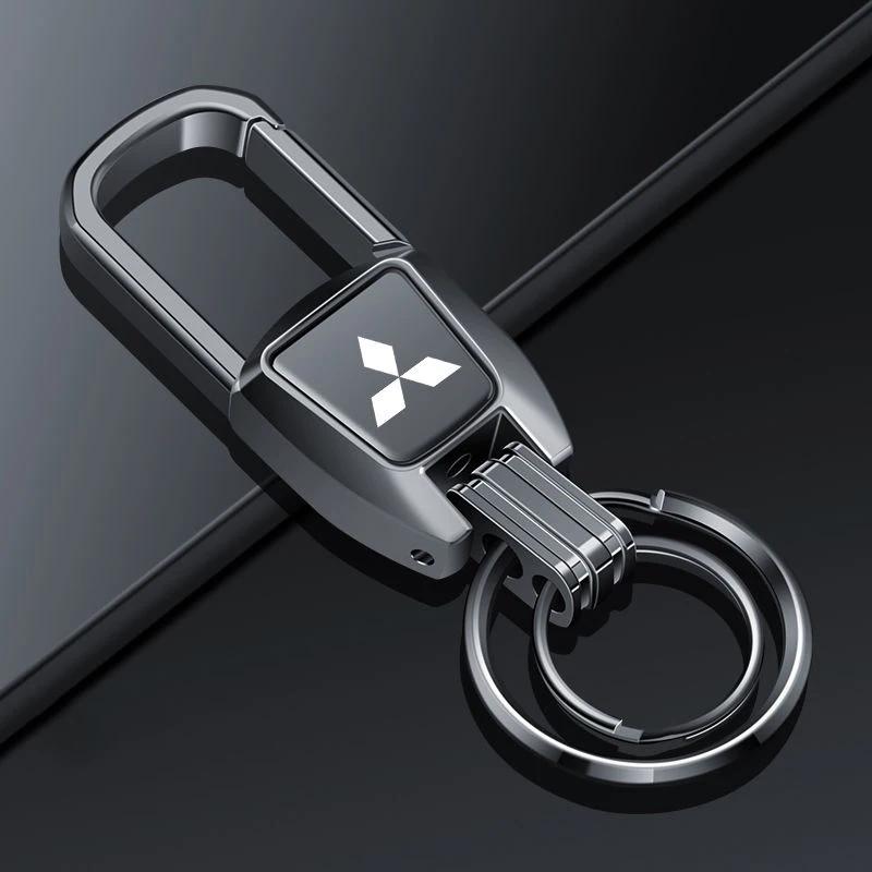 Alloy Car Key Chains Double Rings Keychain Pendant For Mitsubishi Ralliart ASX Lancer Cordia Pajero Outlander Galant Mirage Colt
