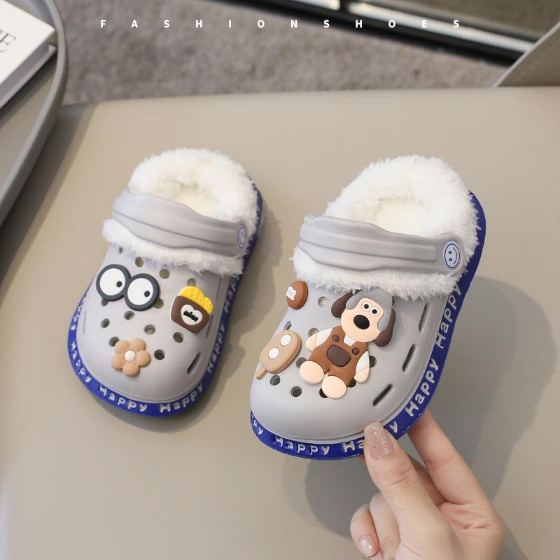 Odnímatelné, Dětské boty s roztomilým zimním teplem a plyšovými, hřejivými bavlněnými botami, bavlněné pantofle