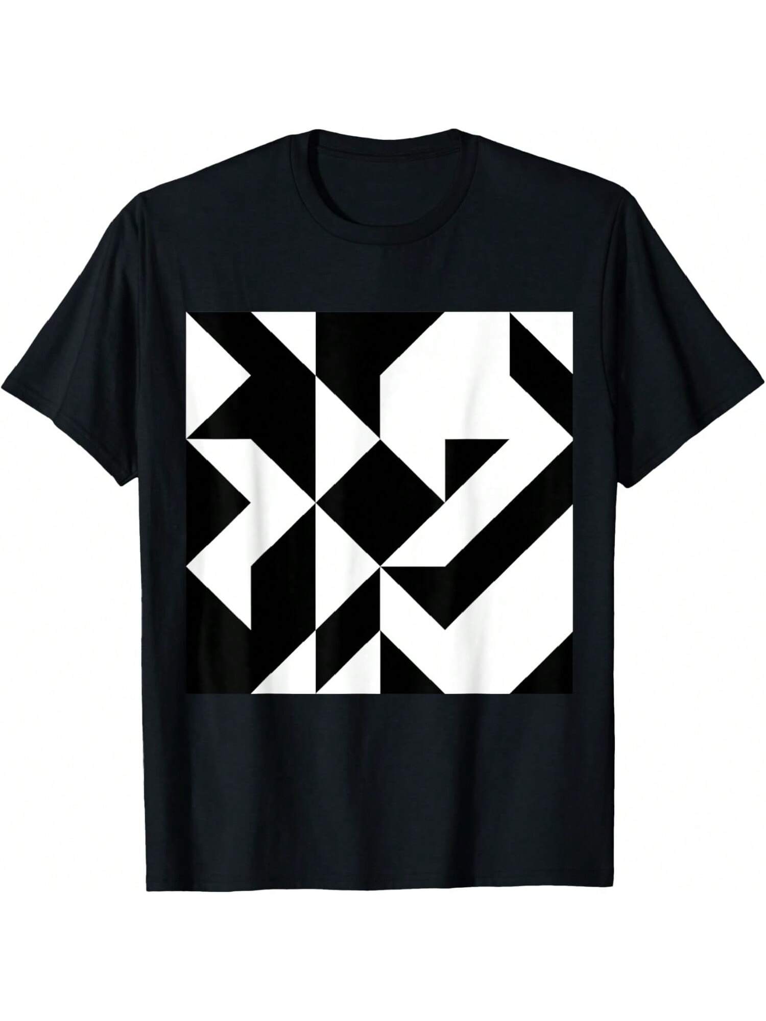 Abstract Black And White Geometric Graphic T-Shirt S разноцветный