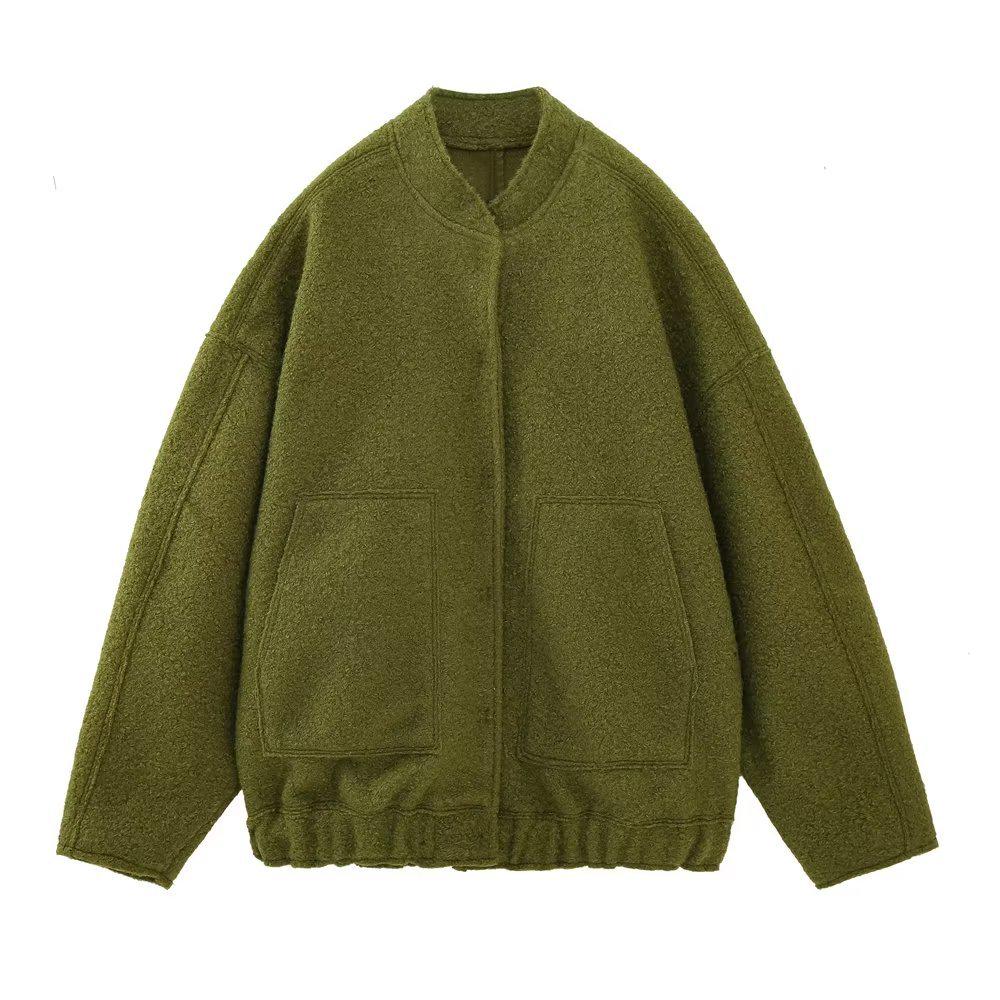 Spring 2023 Women's Casual Loose Workwear Bomber Jacket with Stand Collar Y2K Style