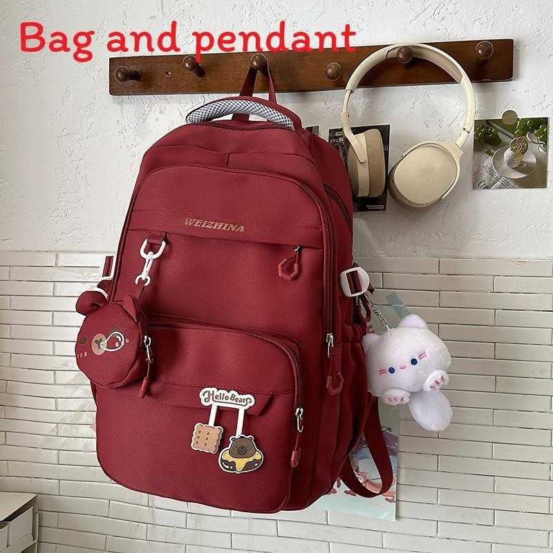 Color Solid Simple Letter Pattern Student Backpack With Decoration Pendant