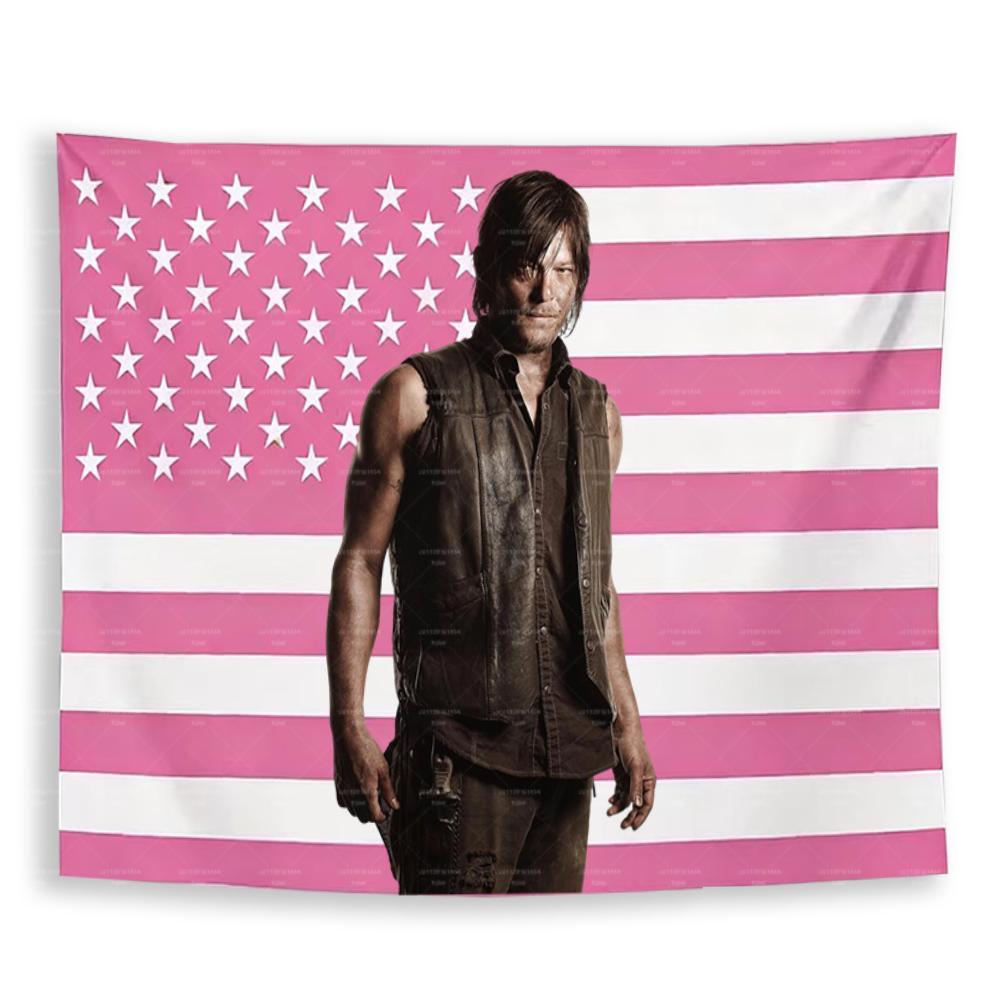 

The WWalking DDead DDaryl DDixon Pink American Flag Tapestry Wall Hanging for Bedroom Dorm Home Decor TV Show Fans Gif 74x94cm(29x37in)