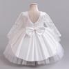 Girls' Long-Sleeve Puffy Princess Bow Dress with Multi-Layer Skirt